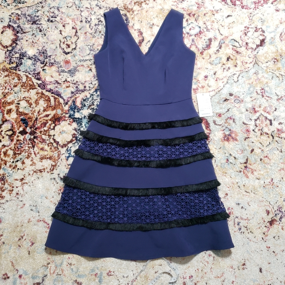 NEW Adelyn Rae Carol Fringe Trim Cocktail Dress Size Small